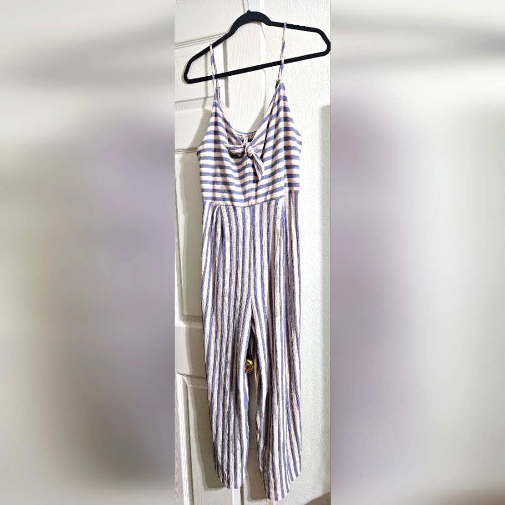 Xhilaration White and Blue Striped Jumpsuit